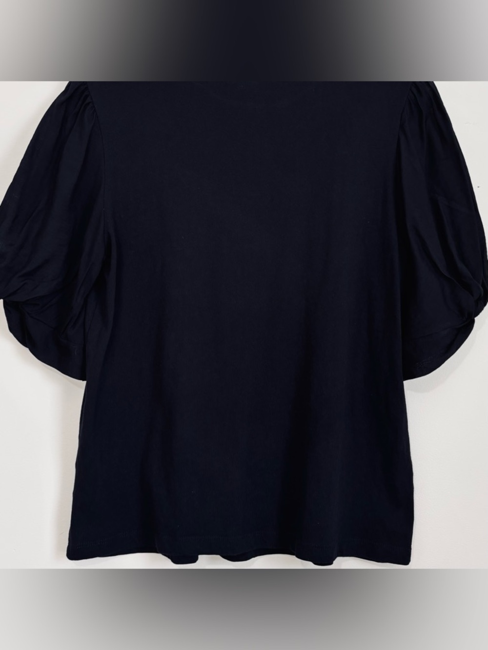 Sanctuary minimalist base layer black mock neck puff pleated short sleeve Tee M - Picture 12 of 16